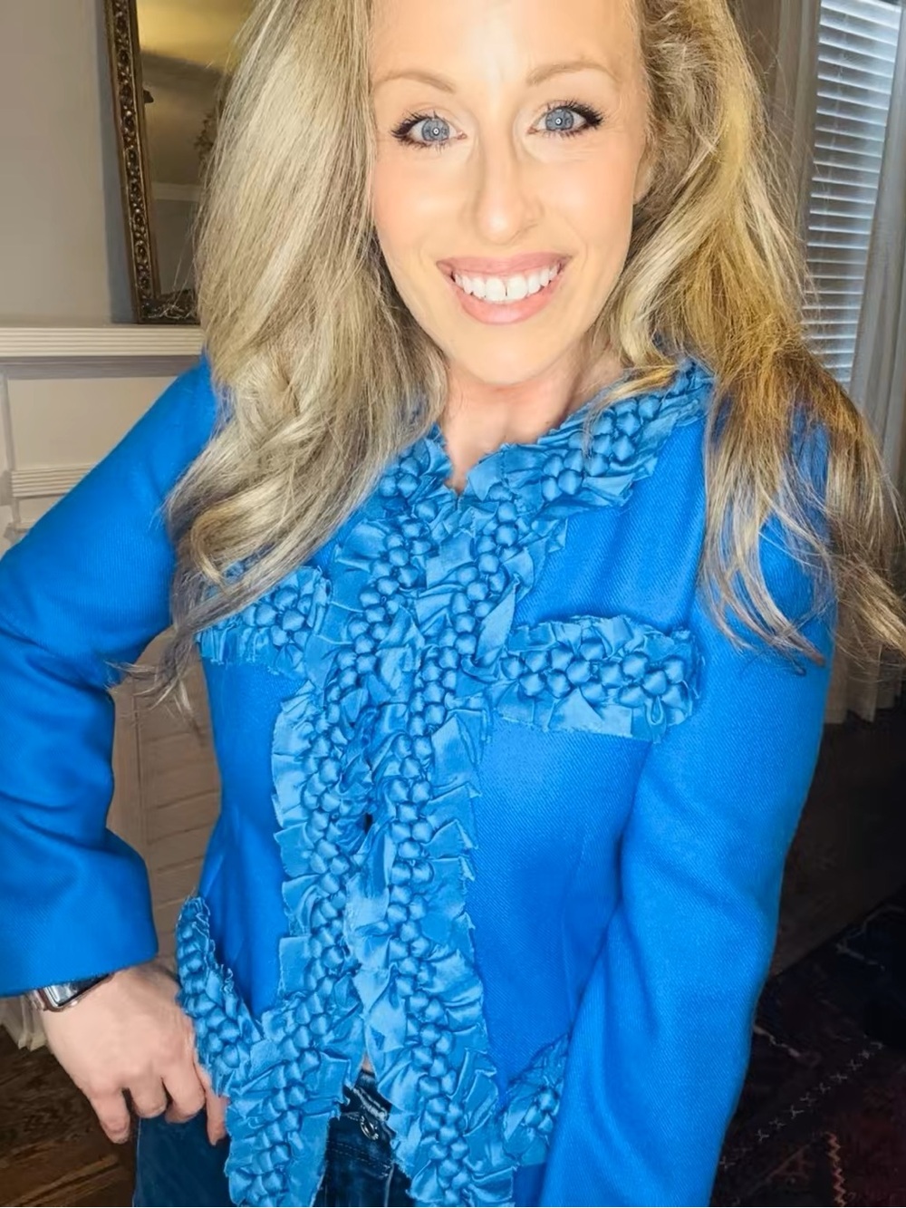 J. Crew Cobalt Blue Ruffle-Trim Open Blazer